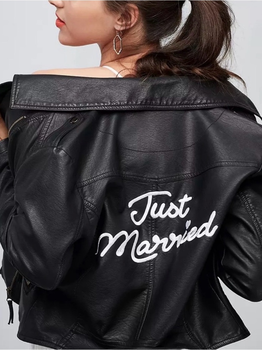 David's Bridal Black Leather Jacket - Just Married